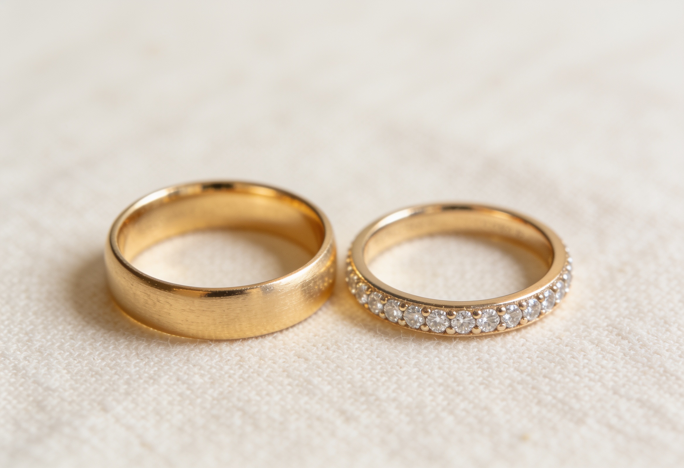 Wedding Bands in Canada: Styles, Metals & Custom Design 1 His and hers wedding bands, plain and diamond eternity