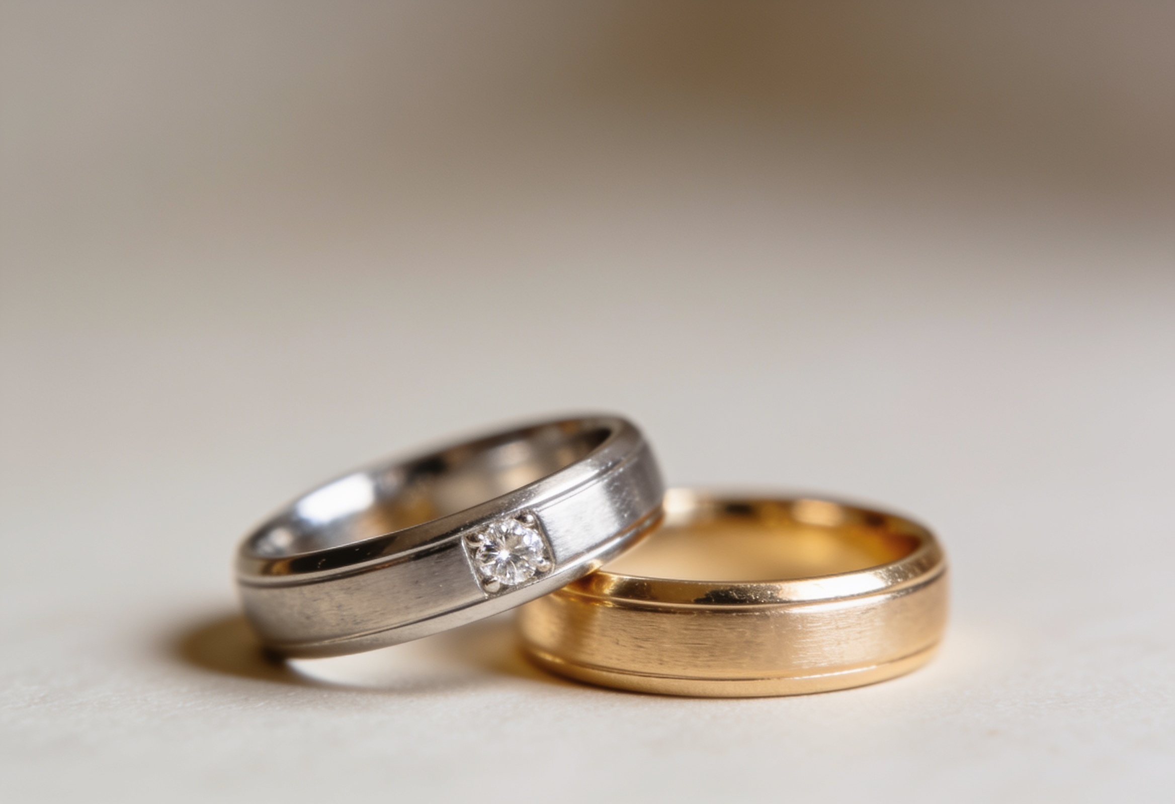 Wedding Bands in Canada: Styles, Metals & Custom Design 3 Two wedding bands resting together symbolising marriage