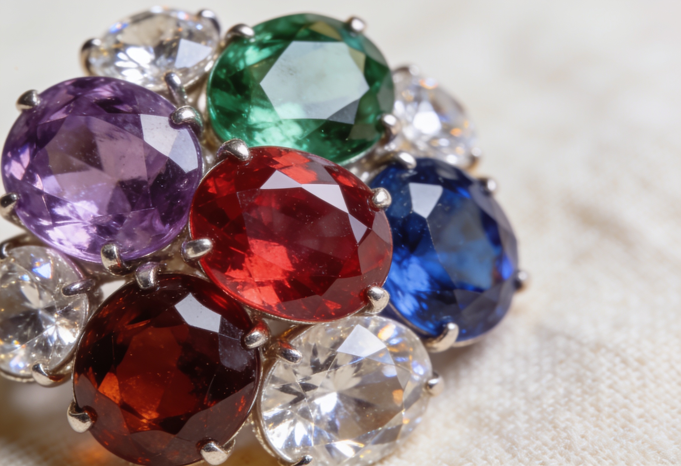 Birthstones by Month: Complete Chart & Meanings 1 Assortment of coloured birthstone gemstones on cream linen