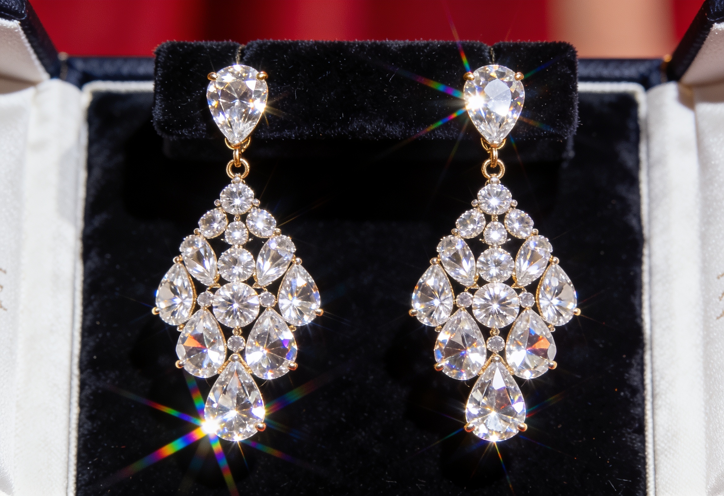 Large diamond drop earrings sparkling, celebrity style