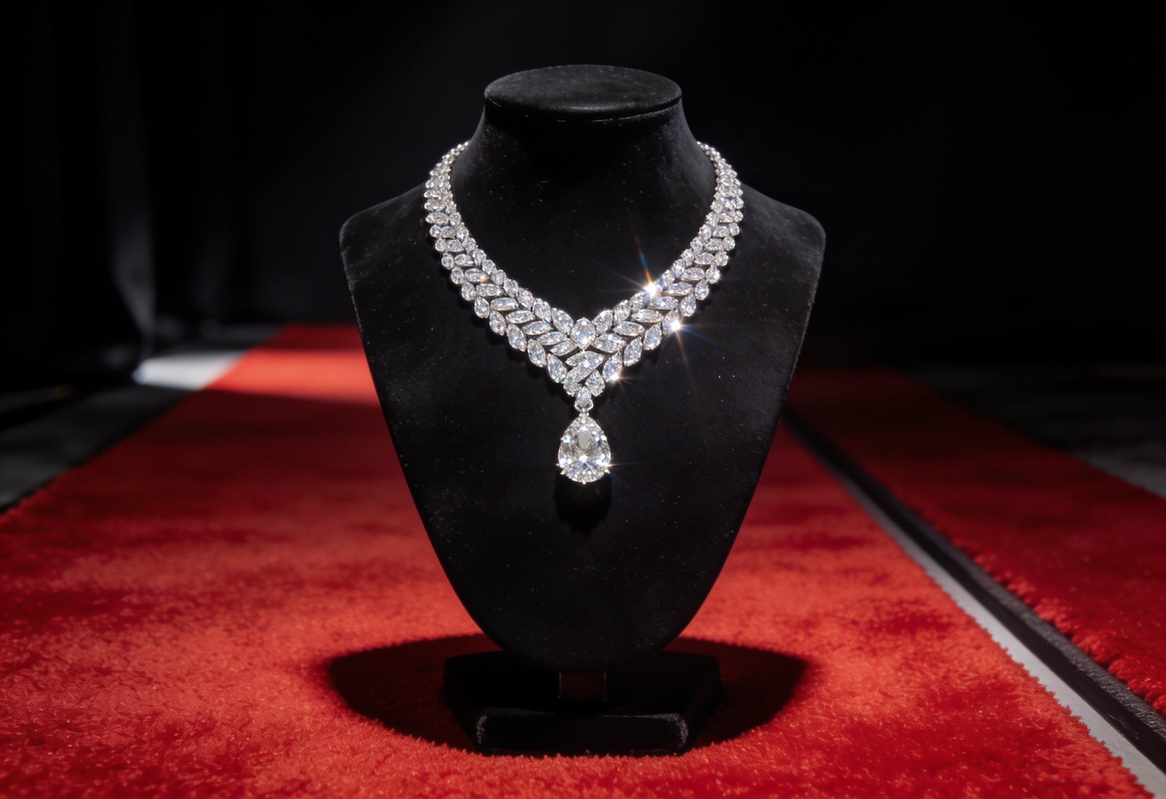 Statement lab grown diamond necklace on a display bust