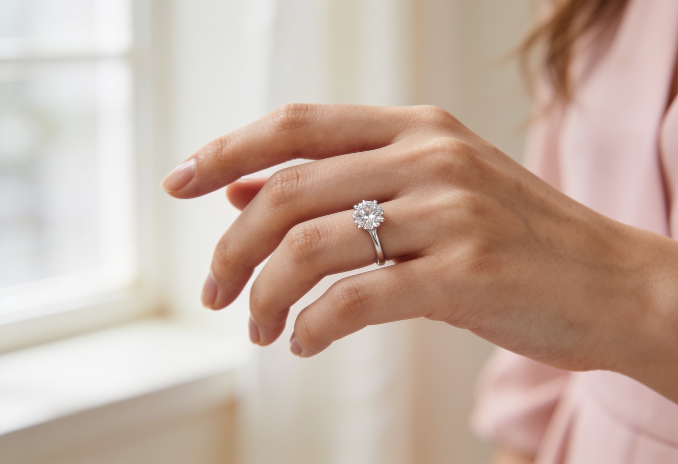 How to Clean a Diamond Ring 5 Hand wearing a clean sparkling diamond engagement ring