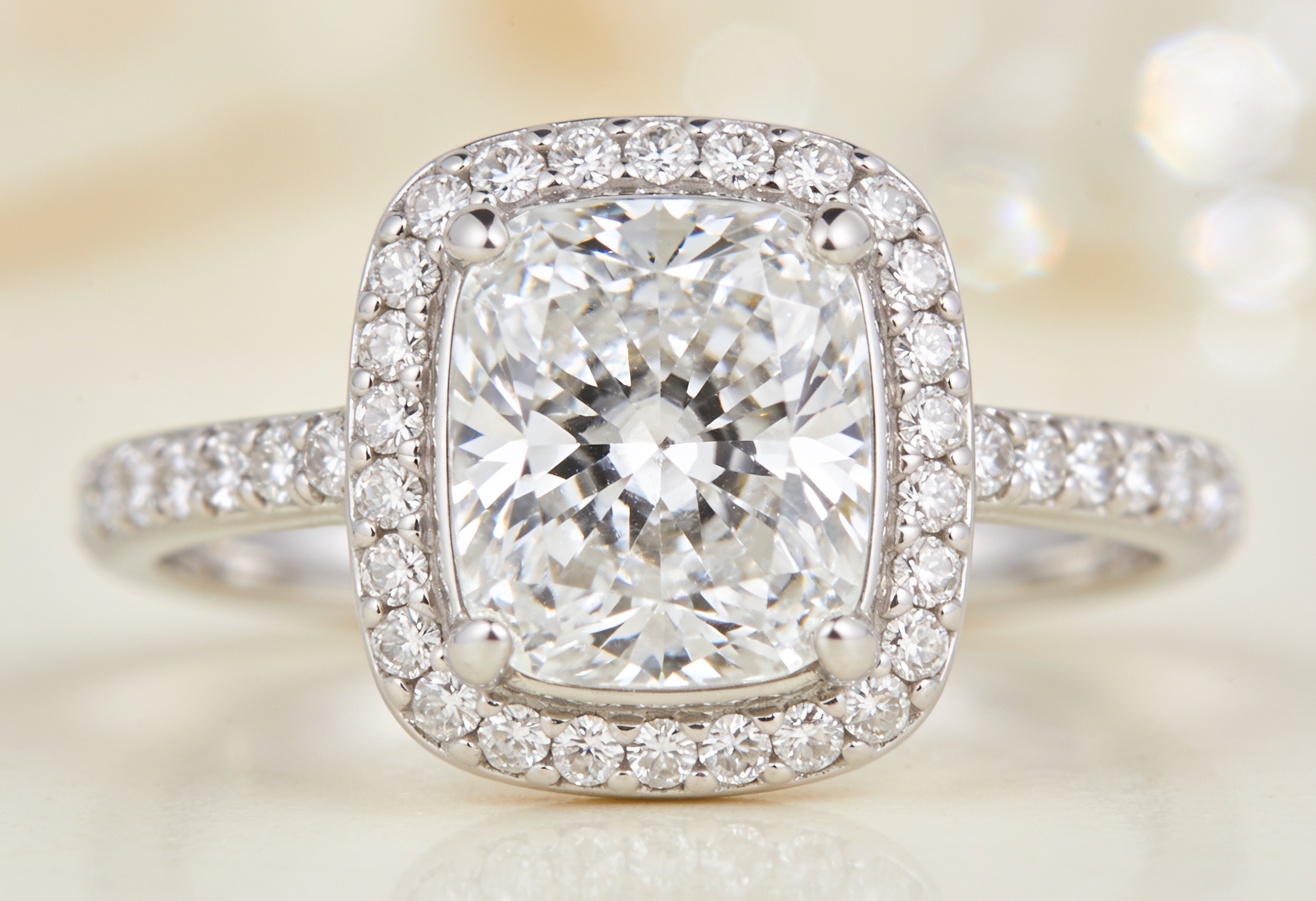 Cushion Cut Engagement Rings Canada 5 Cushion cut lab grown diamond ring with a diamond pave band