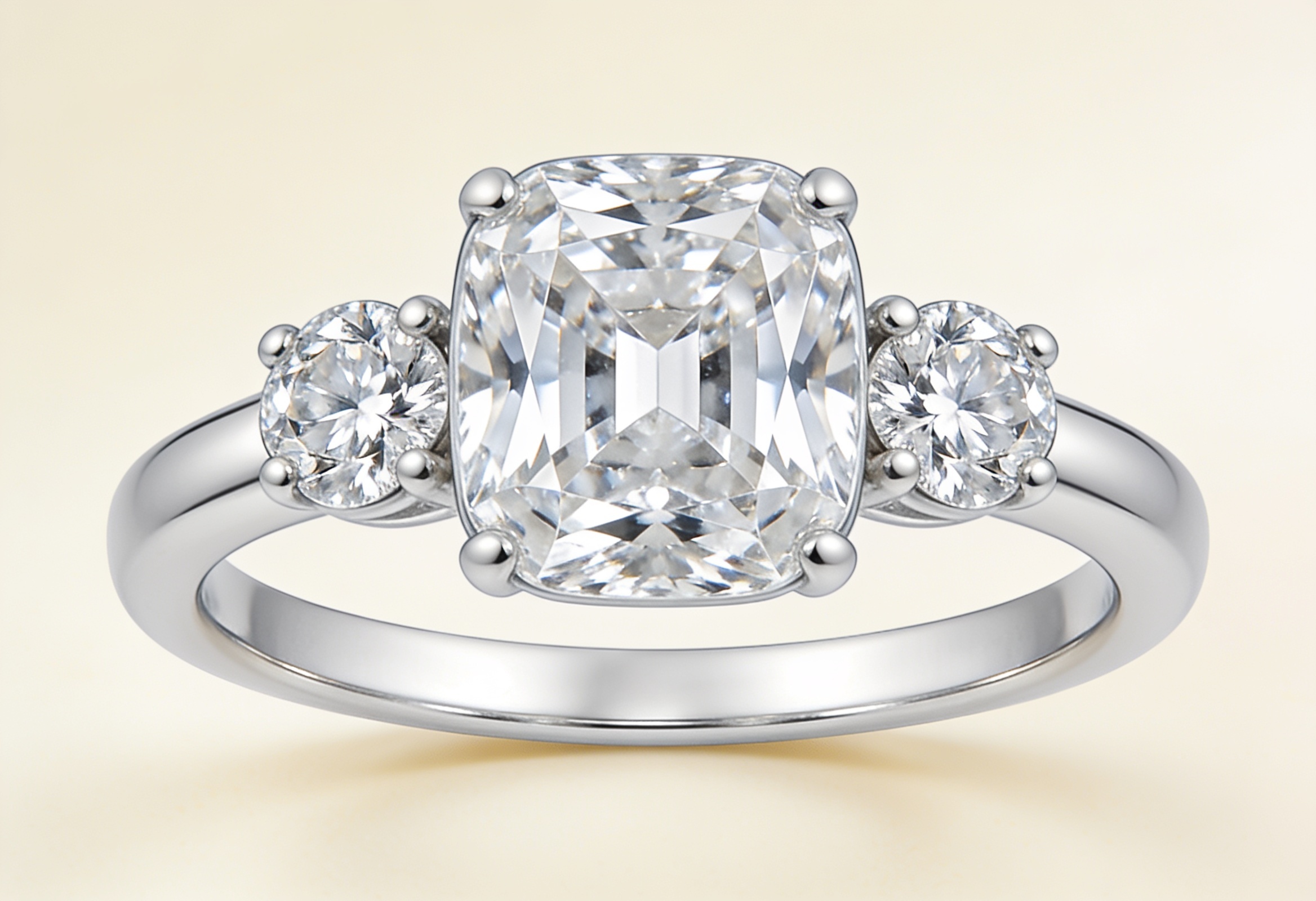 Cushion Cut Engagement Rings Canada 4 Cushion cut lab grown diamond three stone engagement ring