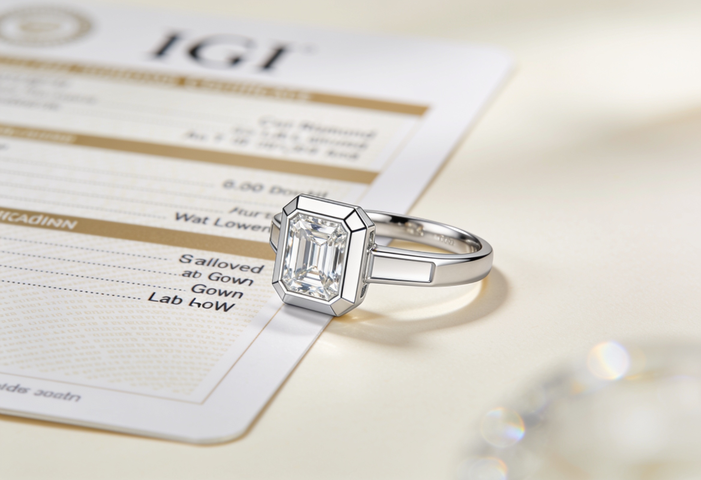 Emerald Cut Engagement Rings Canada 7 Emerald cut lab grown diamond ring with IGI grading certificate showing certified value