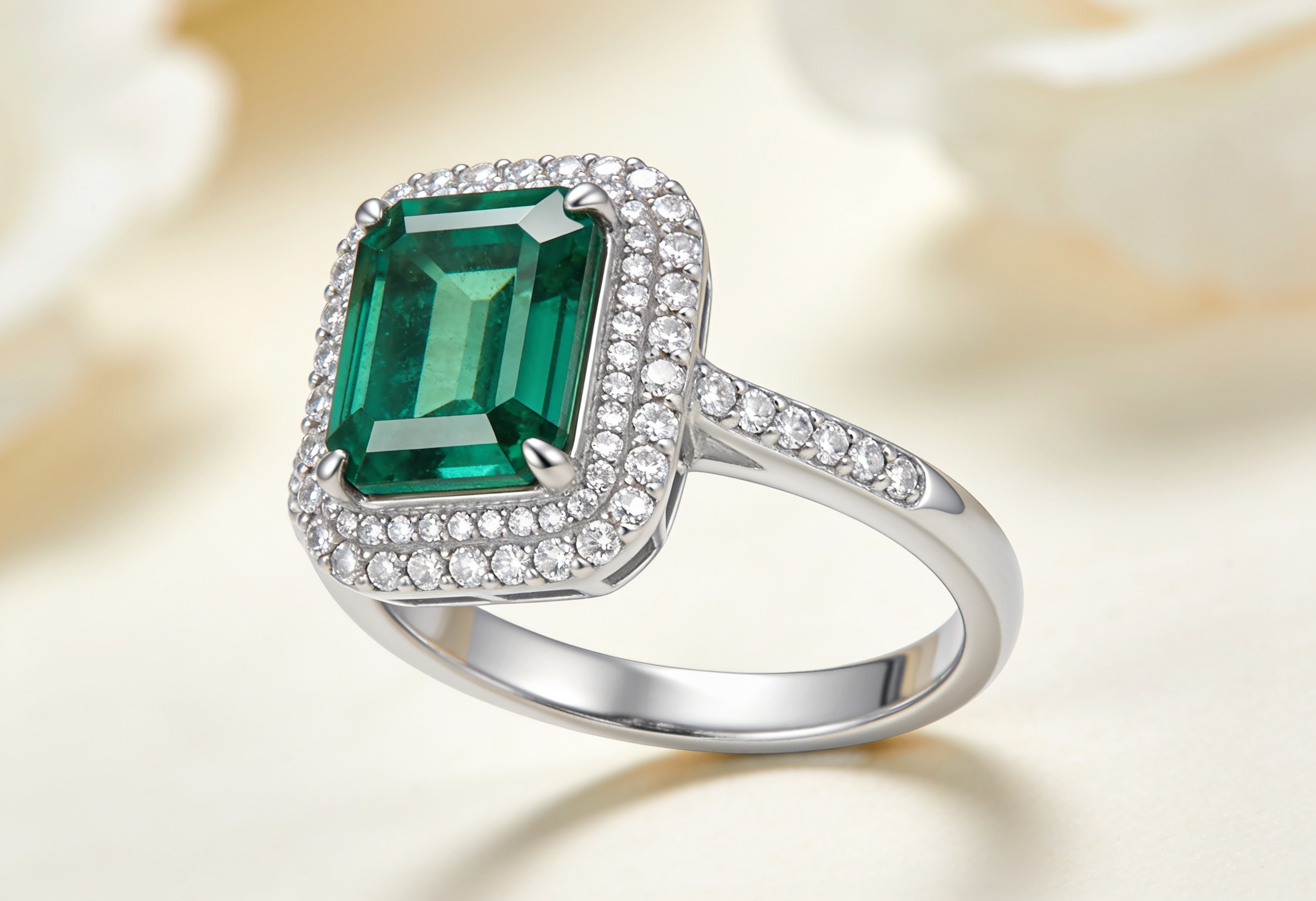 Emerald Cut Engagement Rings Canada 3 Emerald cut lab grown diamond halo engagement ring