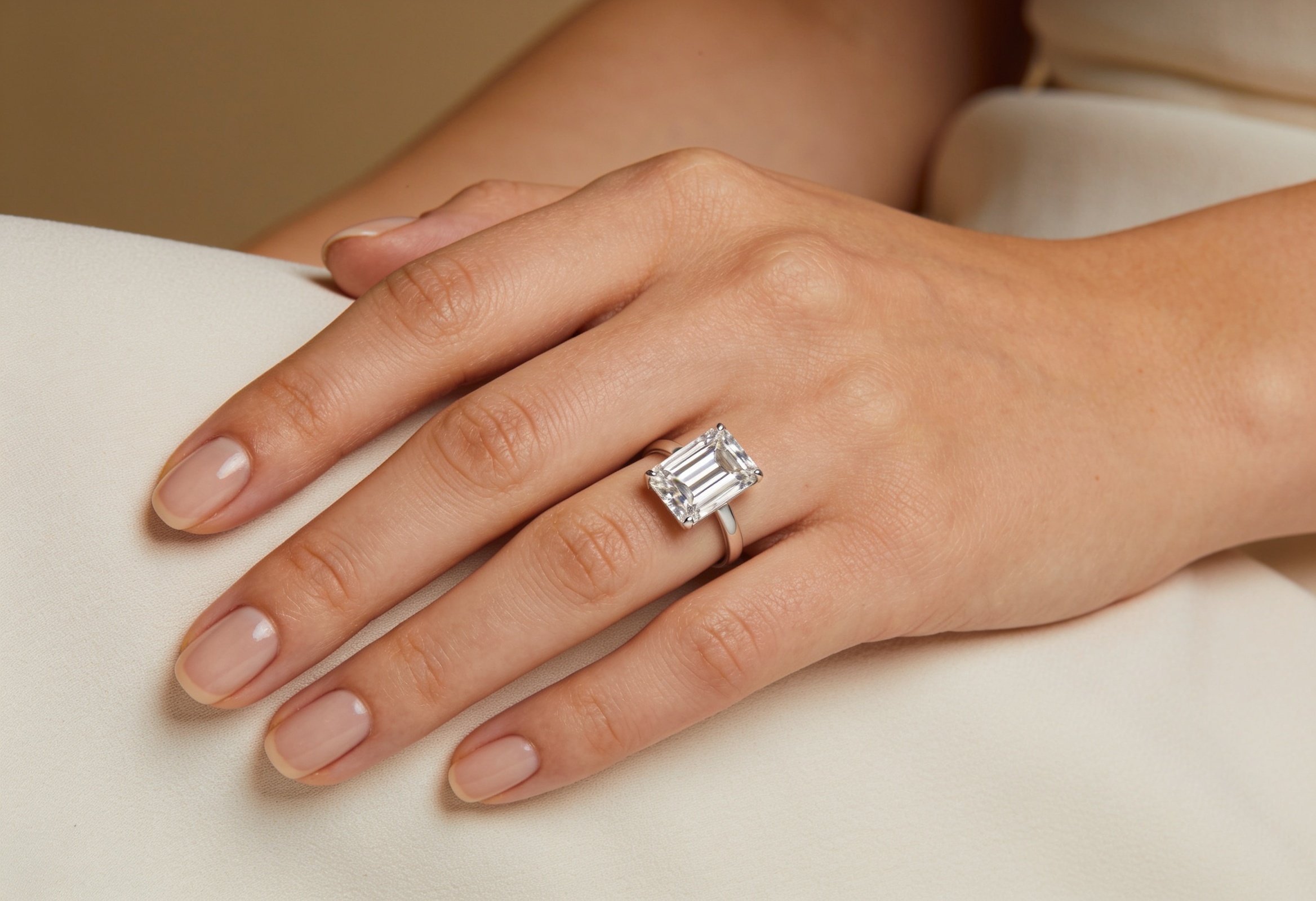 Emerald Cut Engagement Rings Canada 2 Emerald cut lab grown diamond engagement ring on a hand