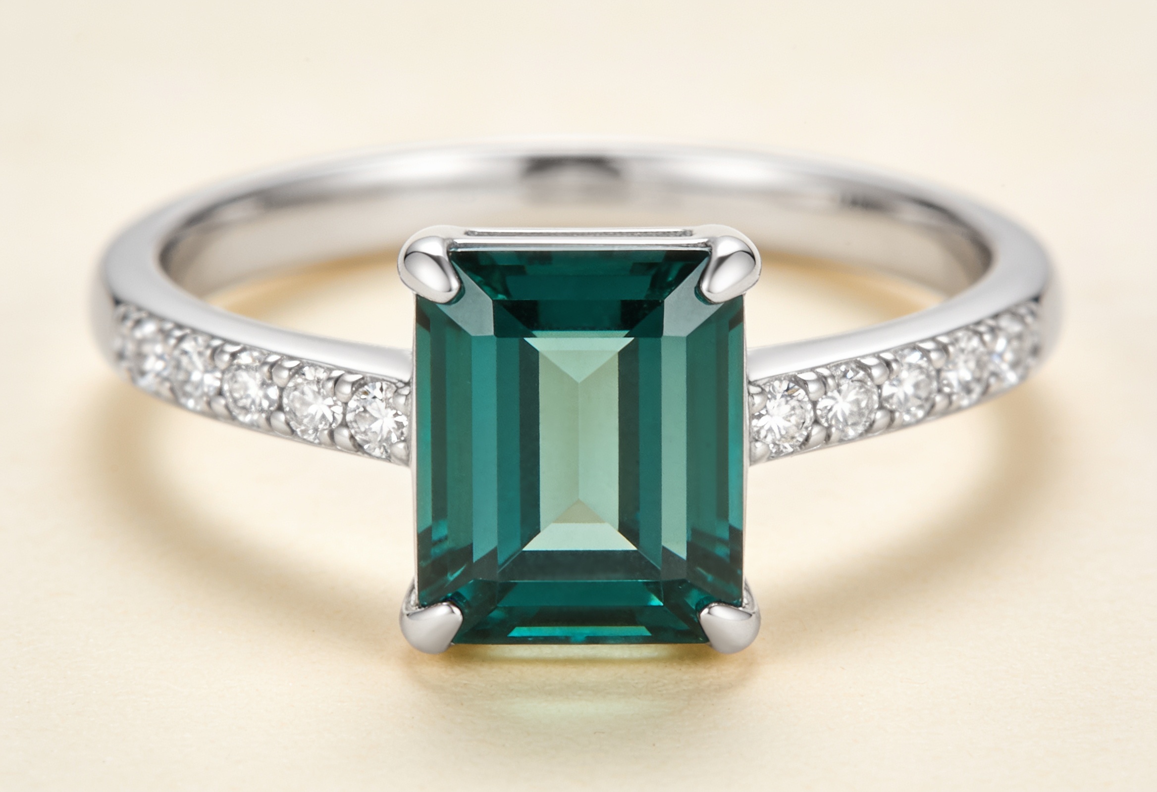 Emerald Cut Engagement Rings Canada 5 Emerald cut lab grown diamond ring with a diamond pave band