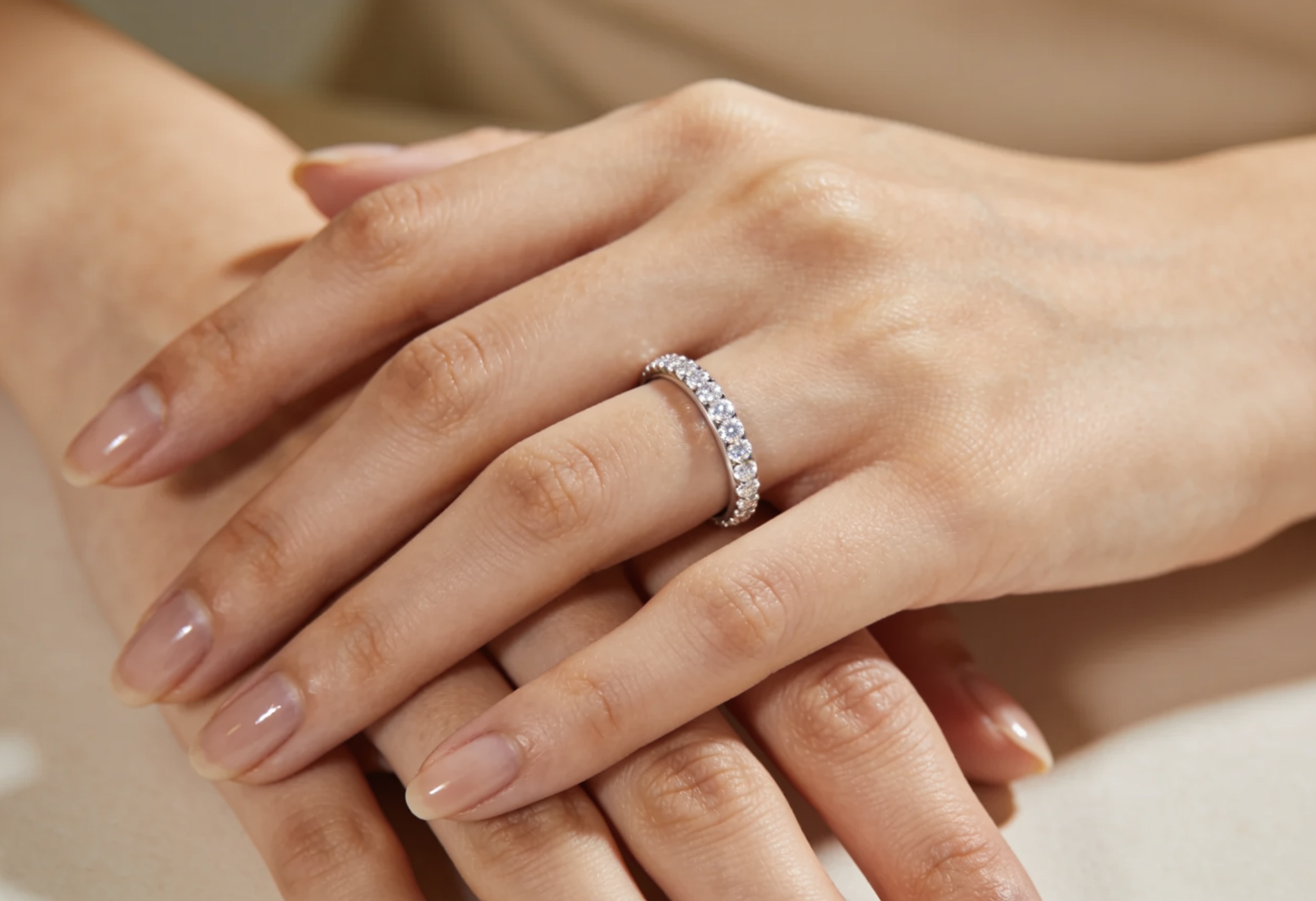 Lab Grown Diamond Eternity Rings Canada 2 Diamond eternity ring worn on a hand