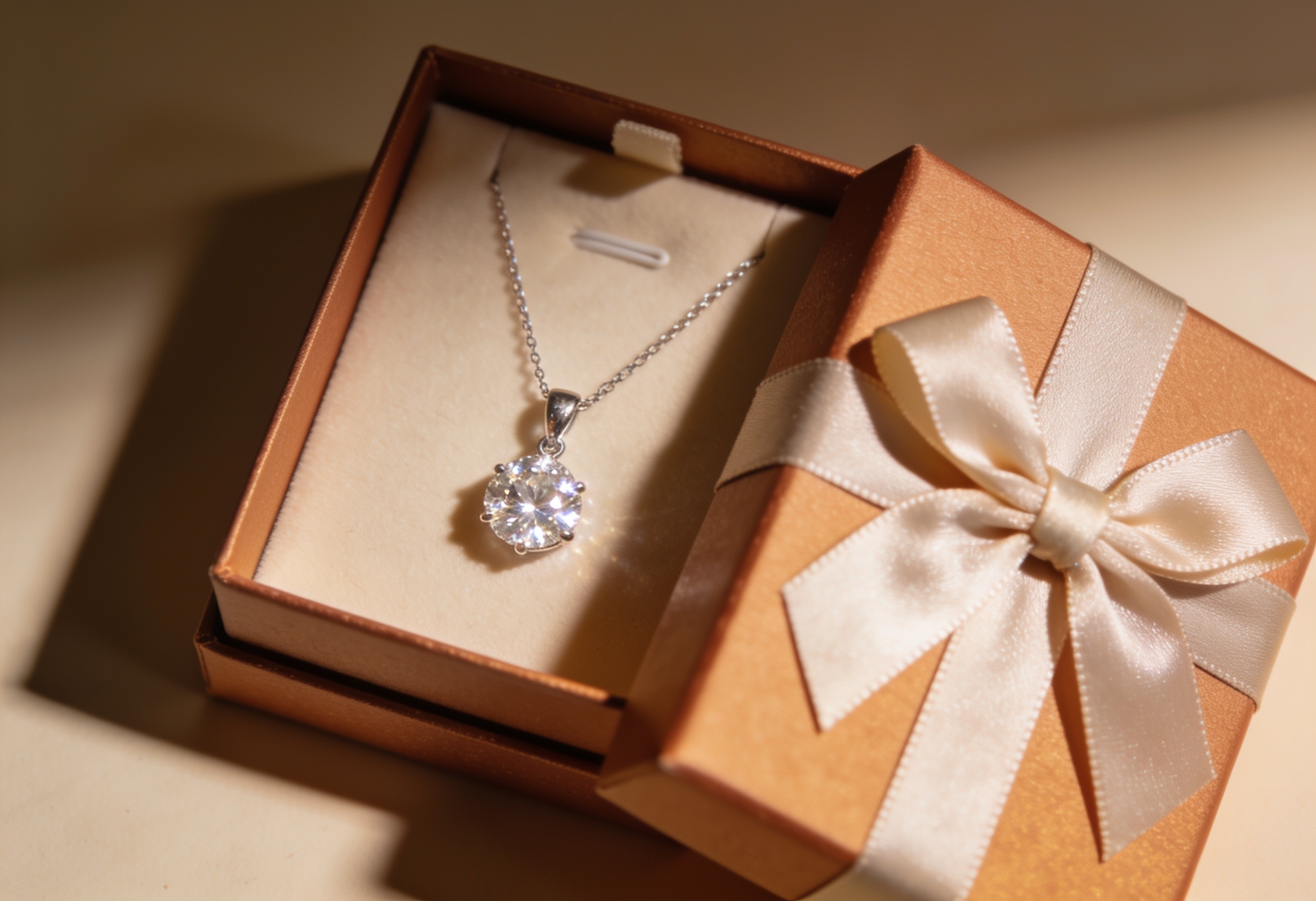 Diamond pendant necklace in a gift box