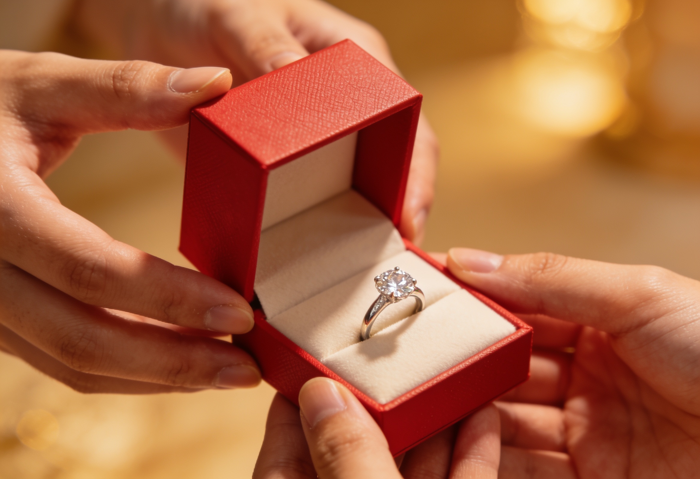 Diamond ring presented in a gift box