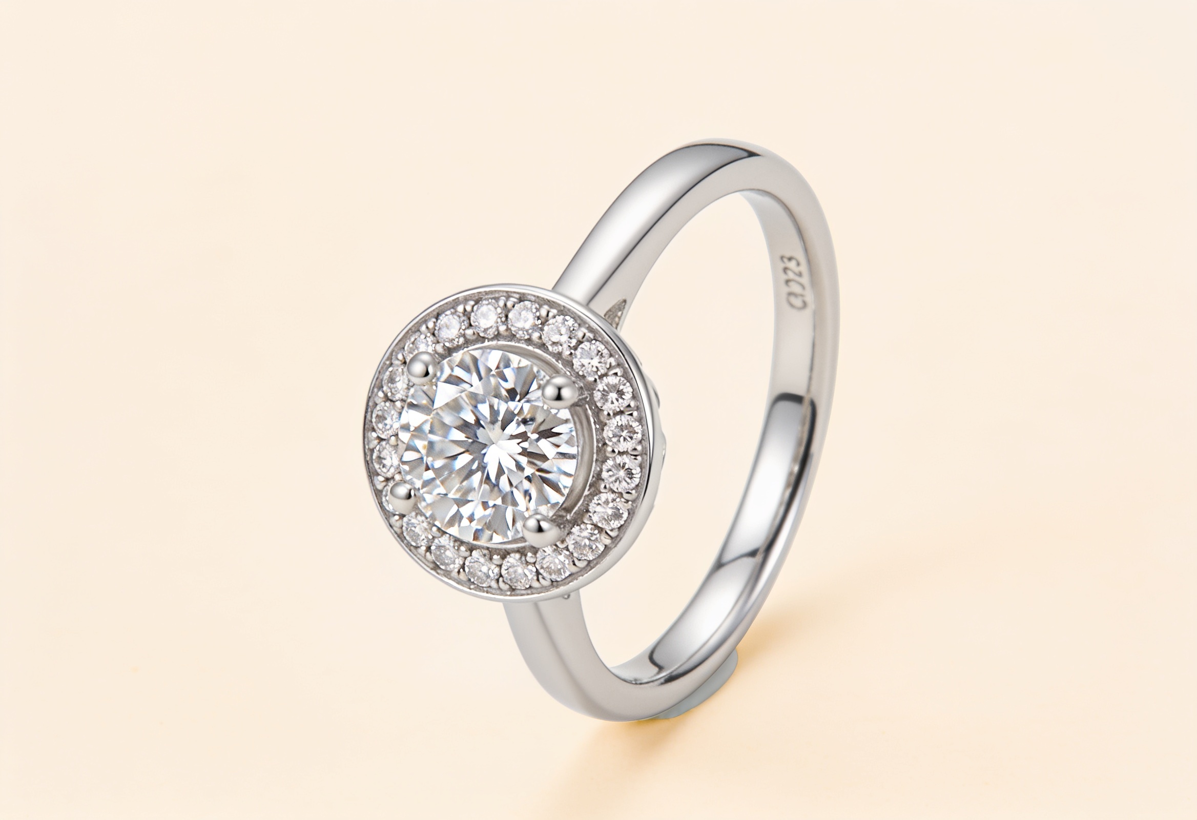 Hidden halo lab grown diamond engagement ring
