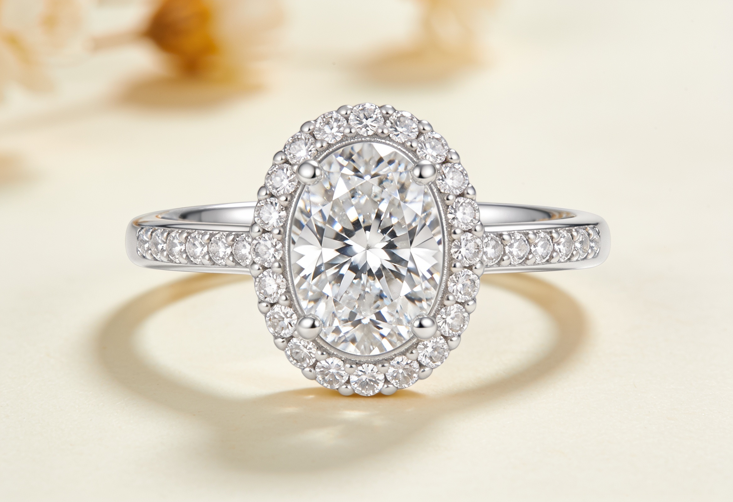 Oval halo lab grown diamond engagement ring