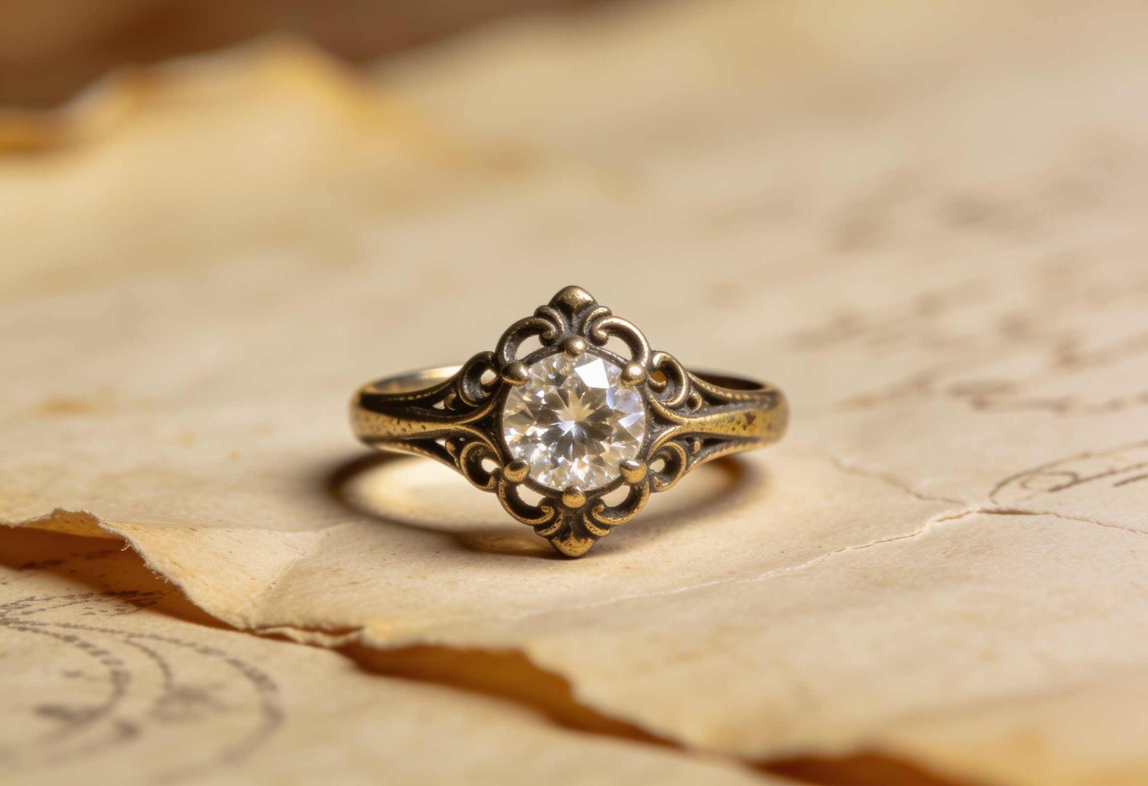 A Look Back in the Past: Where Did Engagement Rings Come From? 1 Antique vintage diamond engagement ring on parchment