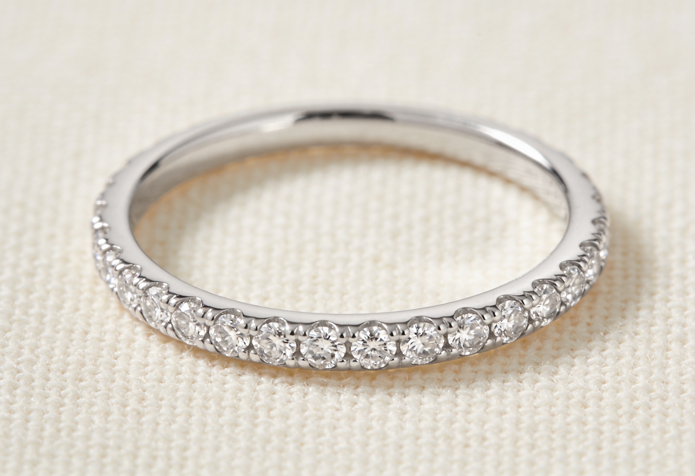 Pave eternity lab grown diamond wedding band in white gold