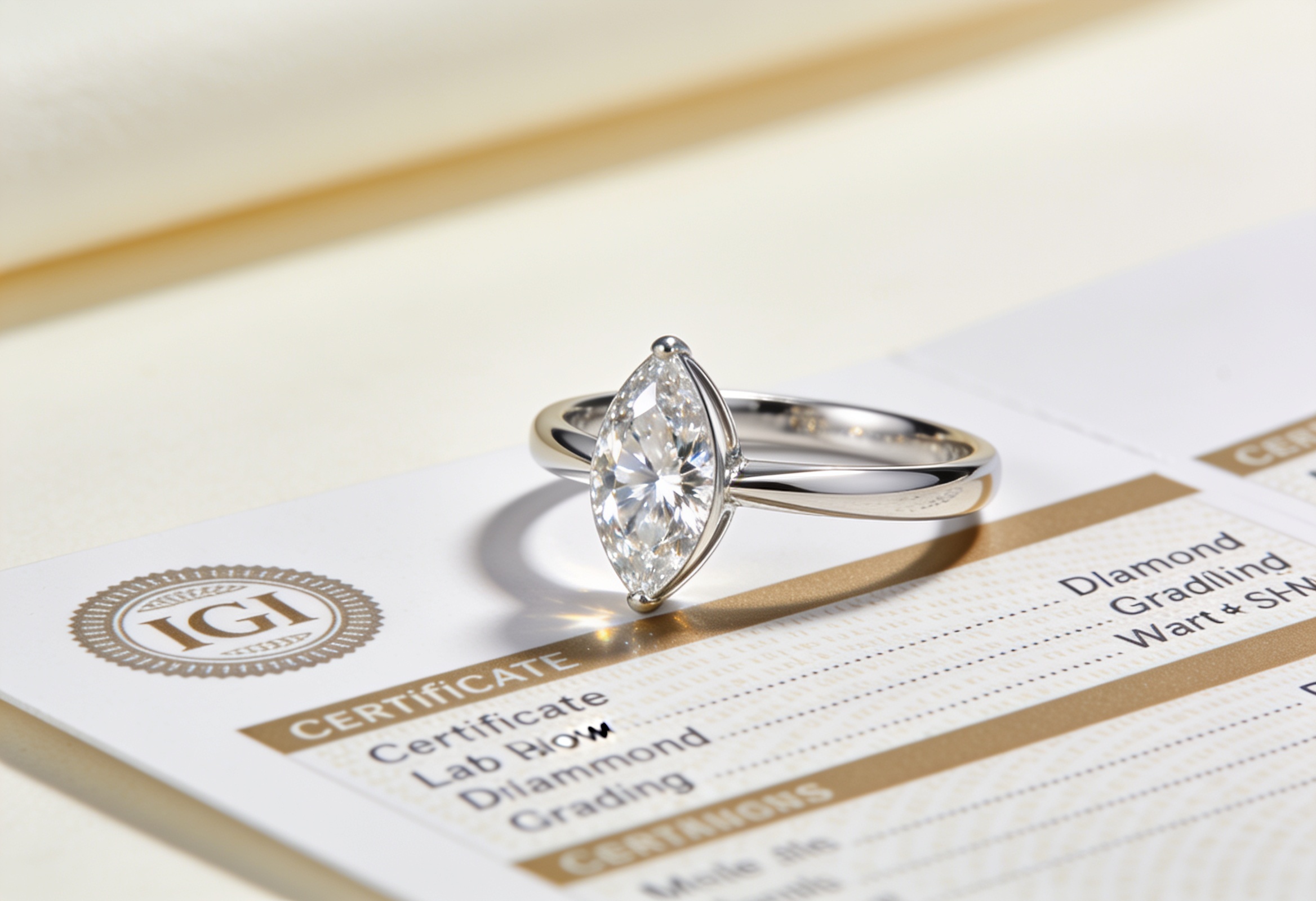 Marquise Engagement Rings Canada 7 Marquise lab grown diamond ring with IGI grading certificate showing certified value