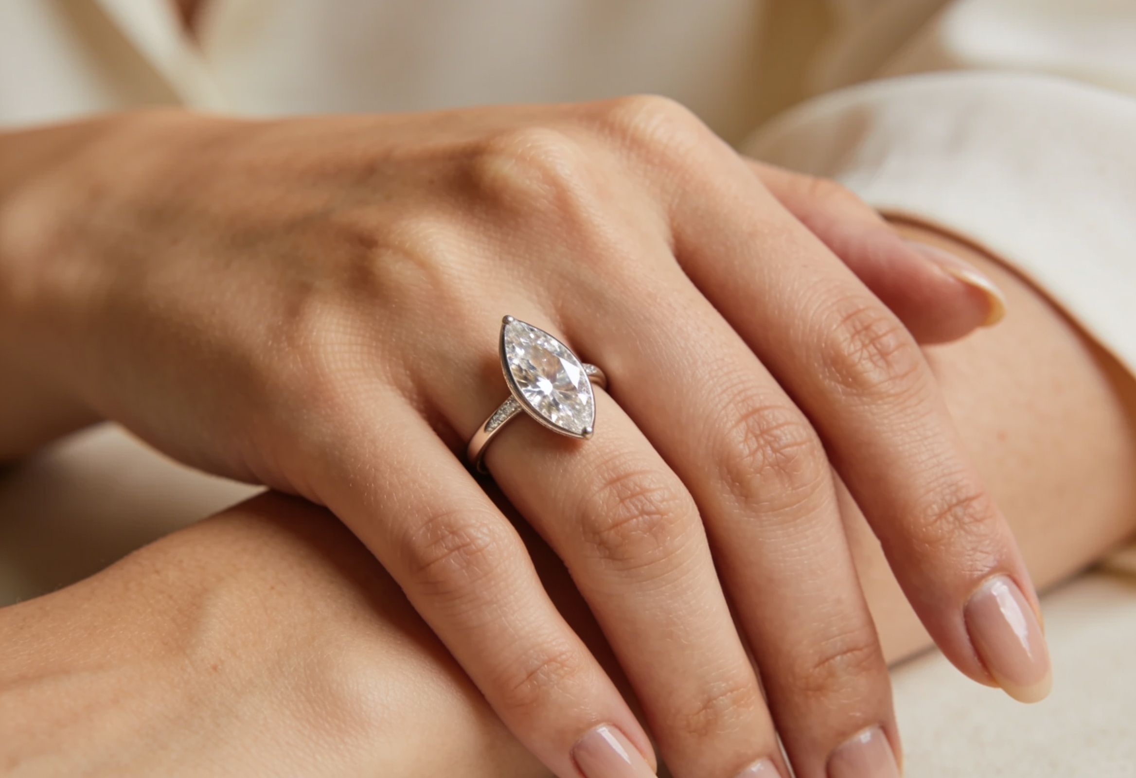 Marquise Engagement Rings Canada 2 Marquise cut lab grown diamond engagement ring on a hand
