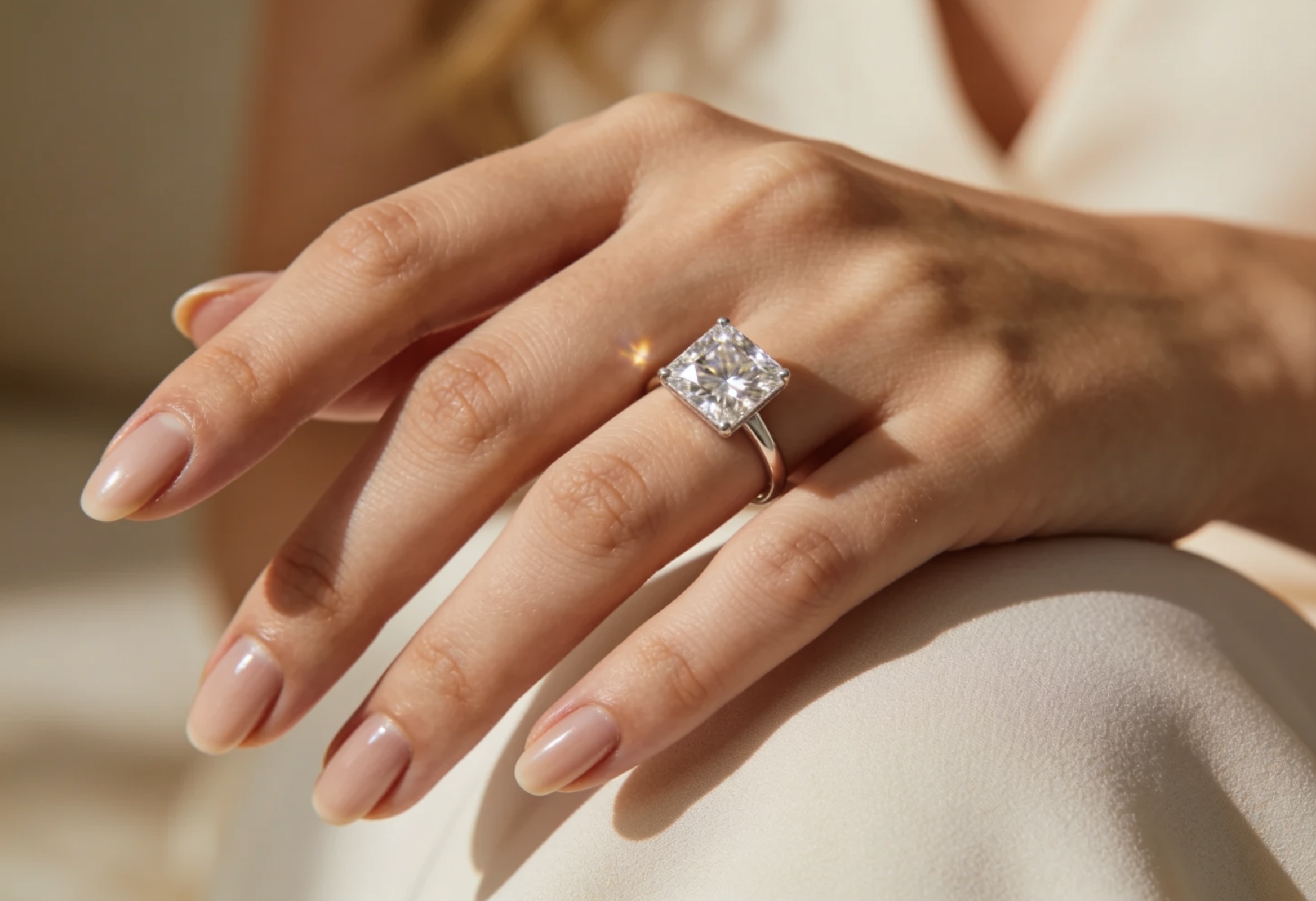 Princess Cut Engagement Rings Canada 2 Princess cut lab grown diamond engagement ring on a hand