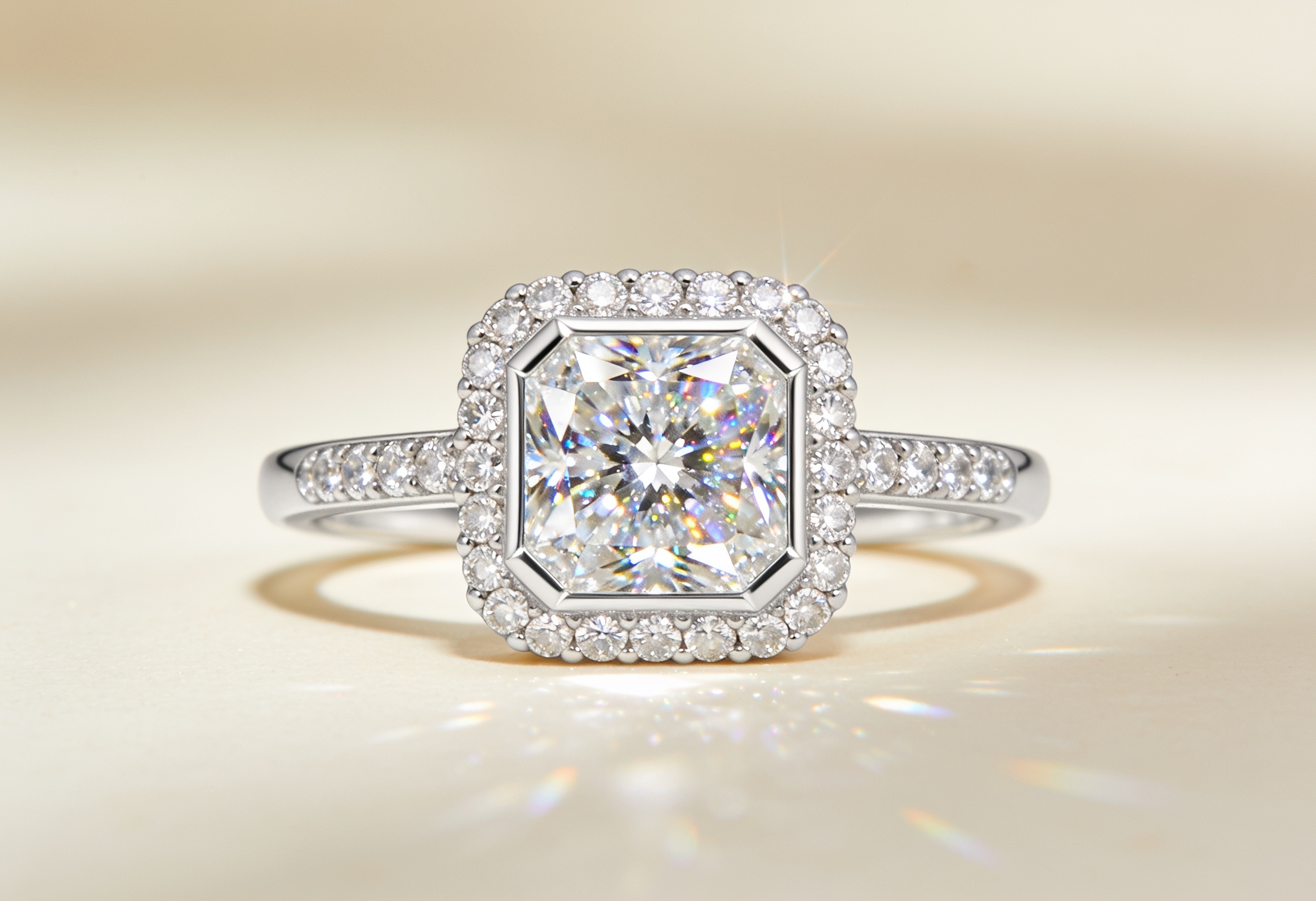 Radiant Cut Engagement Rings Canada 3 Radiant cut lab grown diamond halo engagement ring