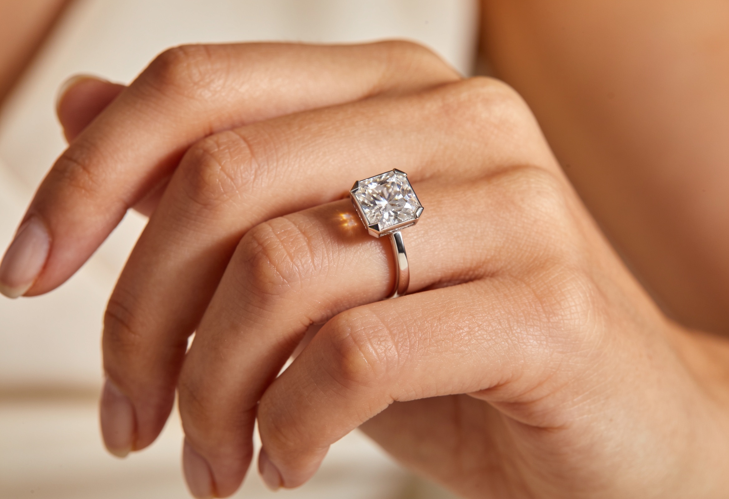 Radiant Cut Engagement Rings Canada 2 Radiant cut lab grown diamond engagement ring on a hand