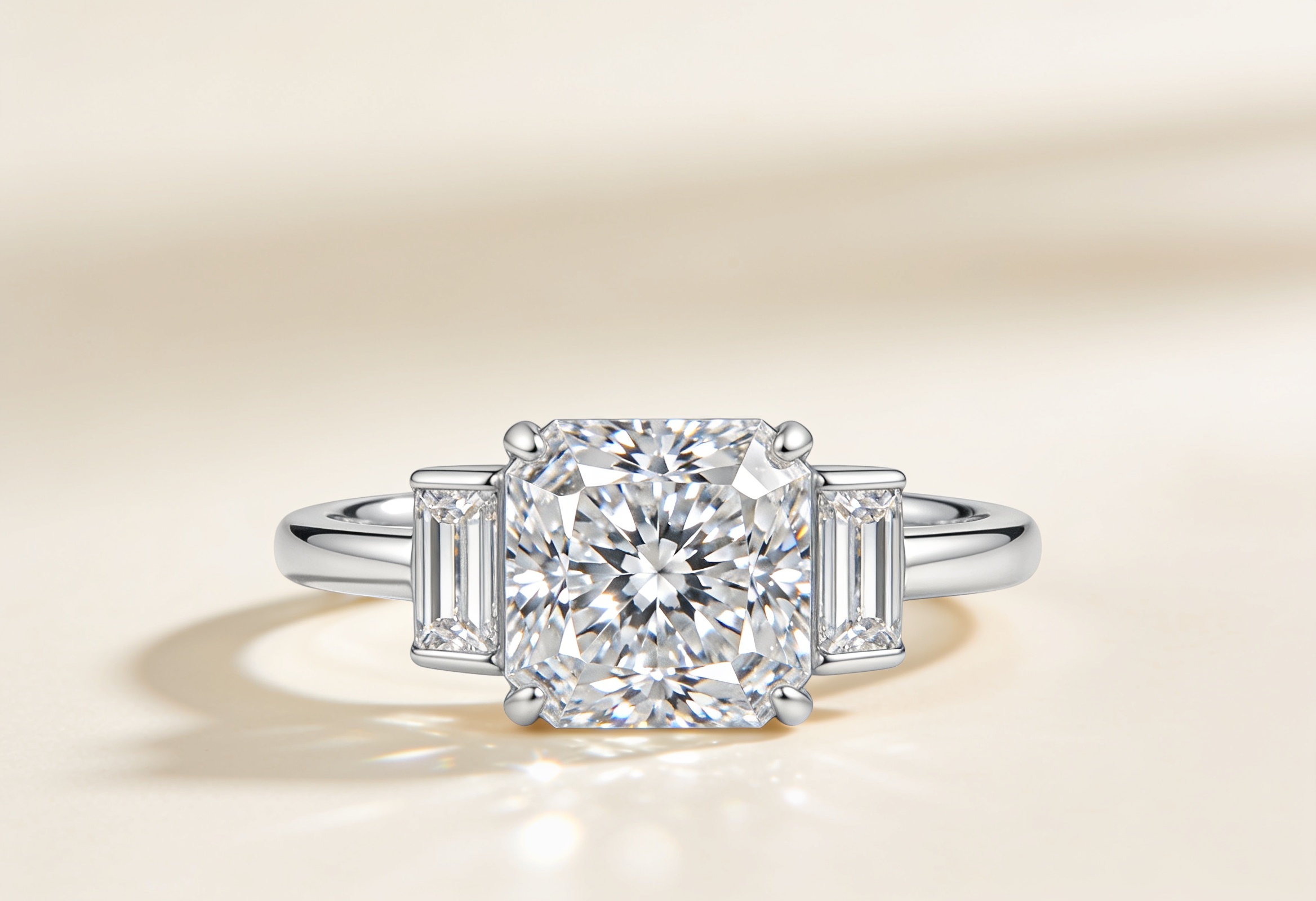 Radiant Cut Engagement Rings Canada 5 Radiant cut lab grown diamond three stone engagement ring