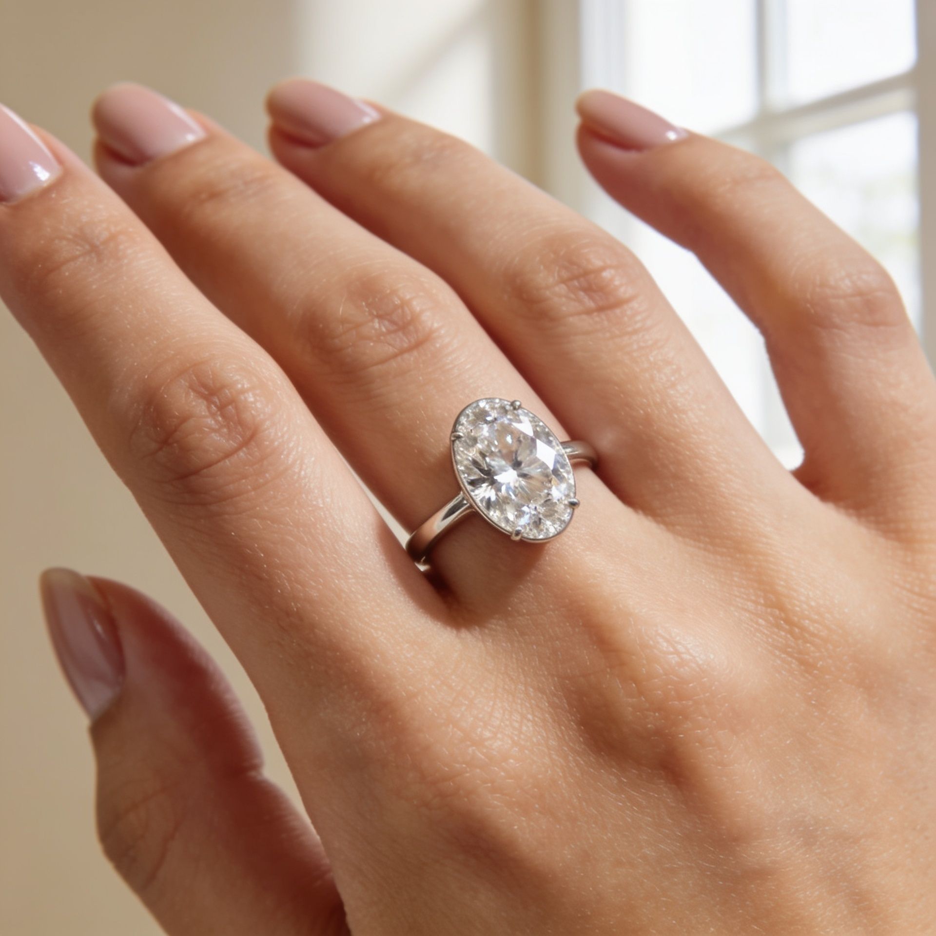 Oval Engagement Rings Canada 2 Oval lab grown diamond engagement ring on a hand