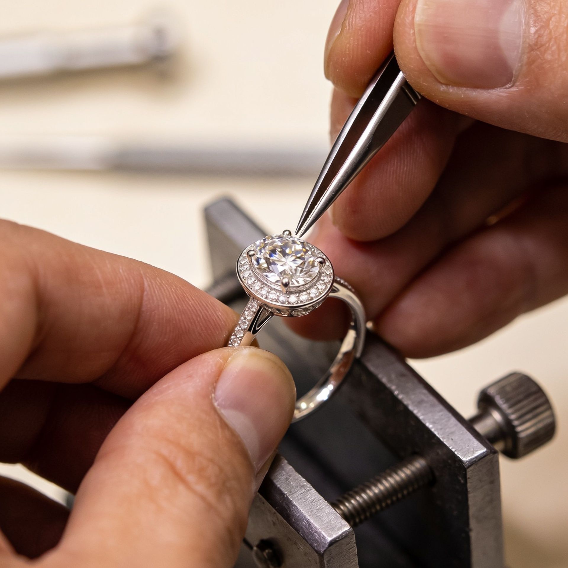 Oval Engagement Rings Canada 8 Master jeweller setting an oval diamond into a custom white gold ring