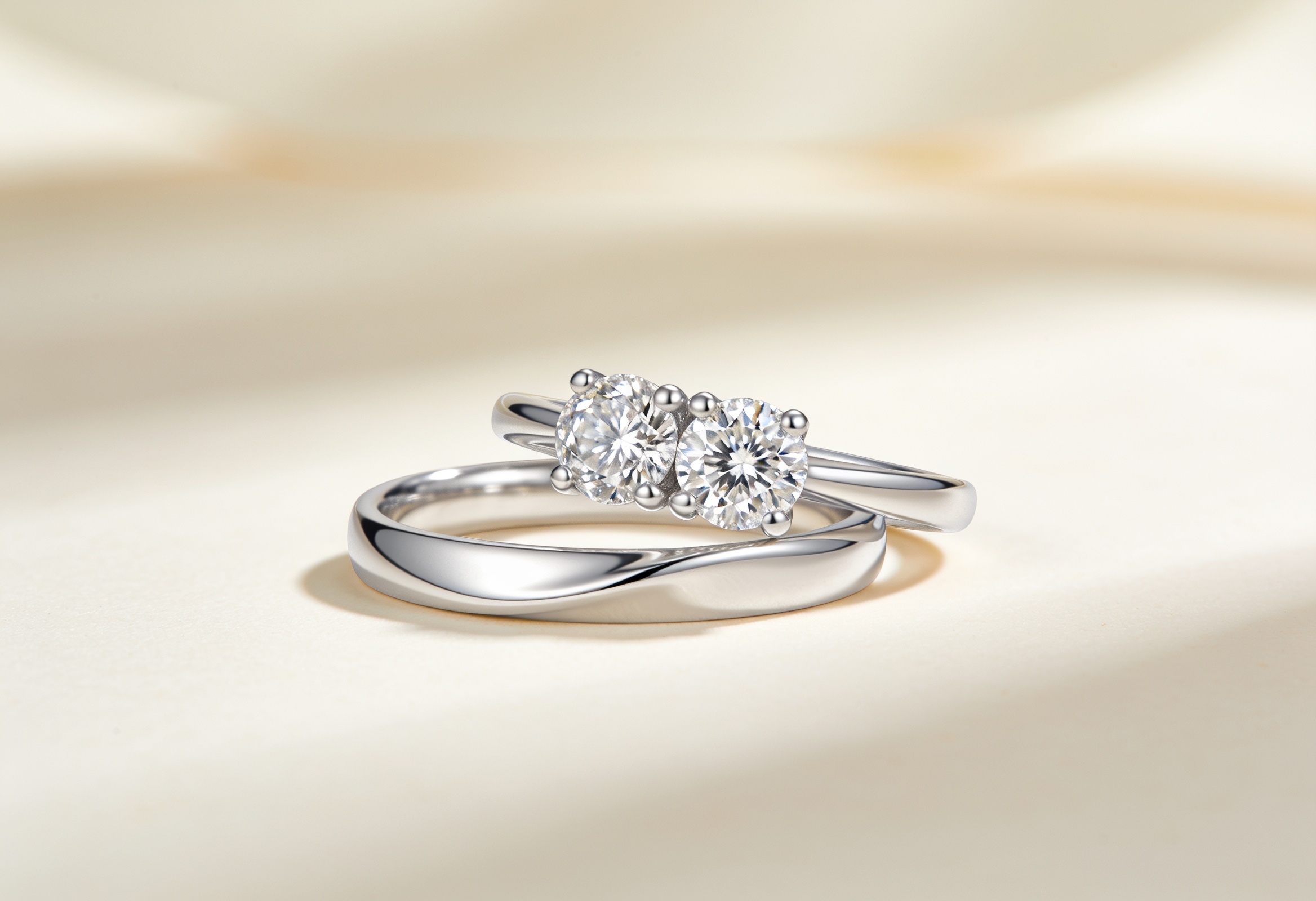 Toi et Moi Lab Grown Diamond Rings Canada 5 Toi et moi engagement ring paired with a curved wedding band