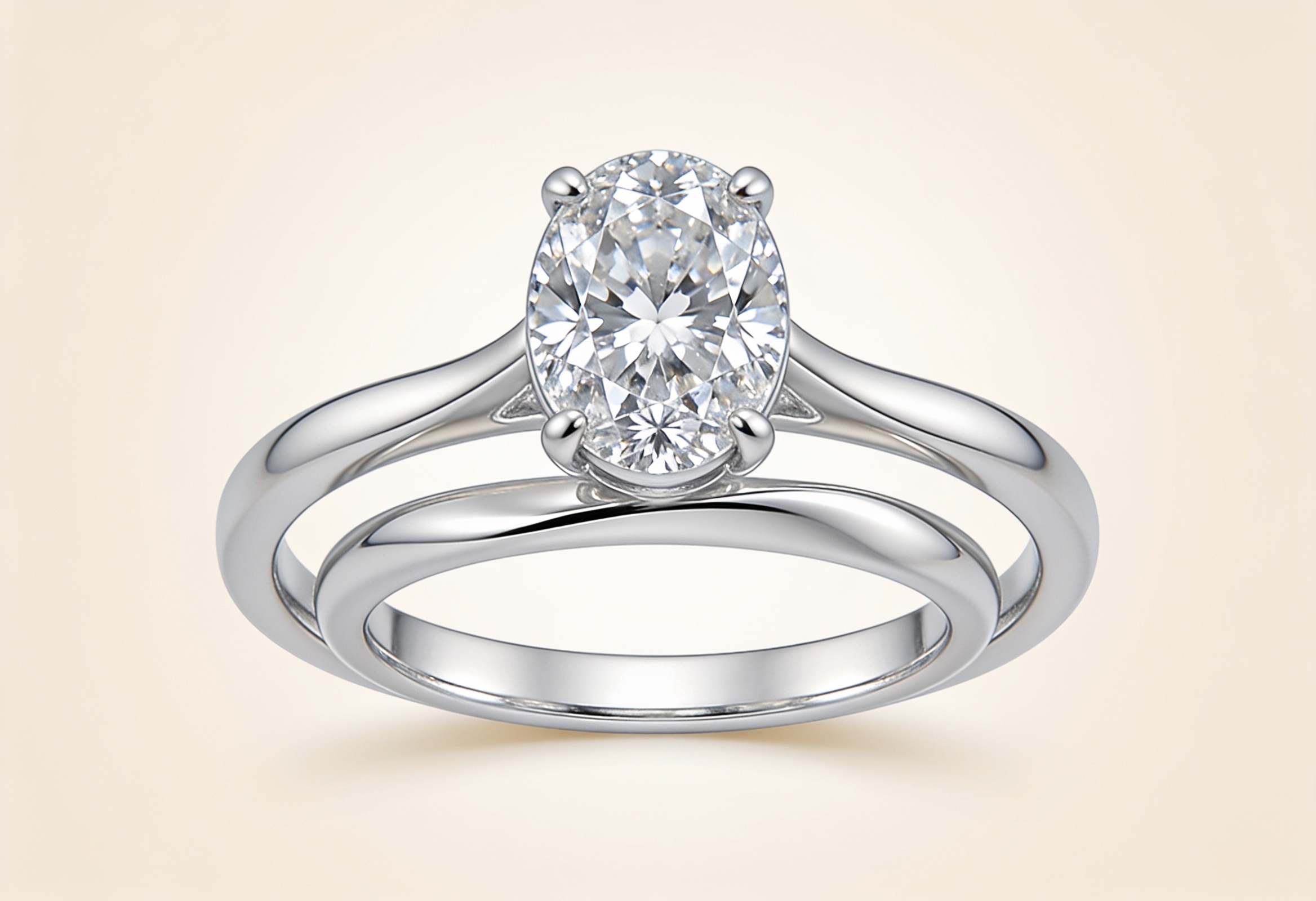 Oval engagement ring with a contoured wedding band set