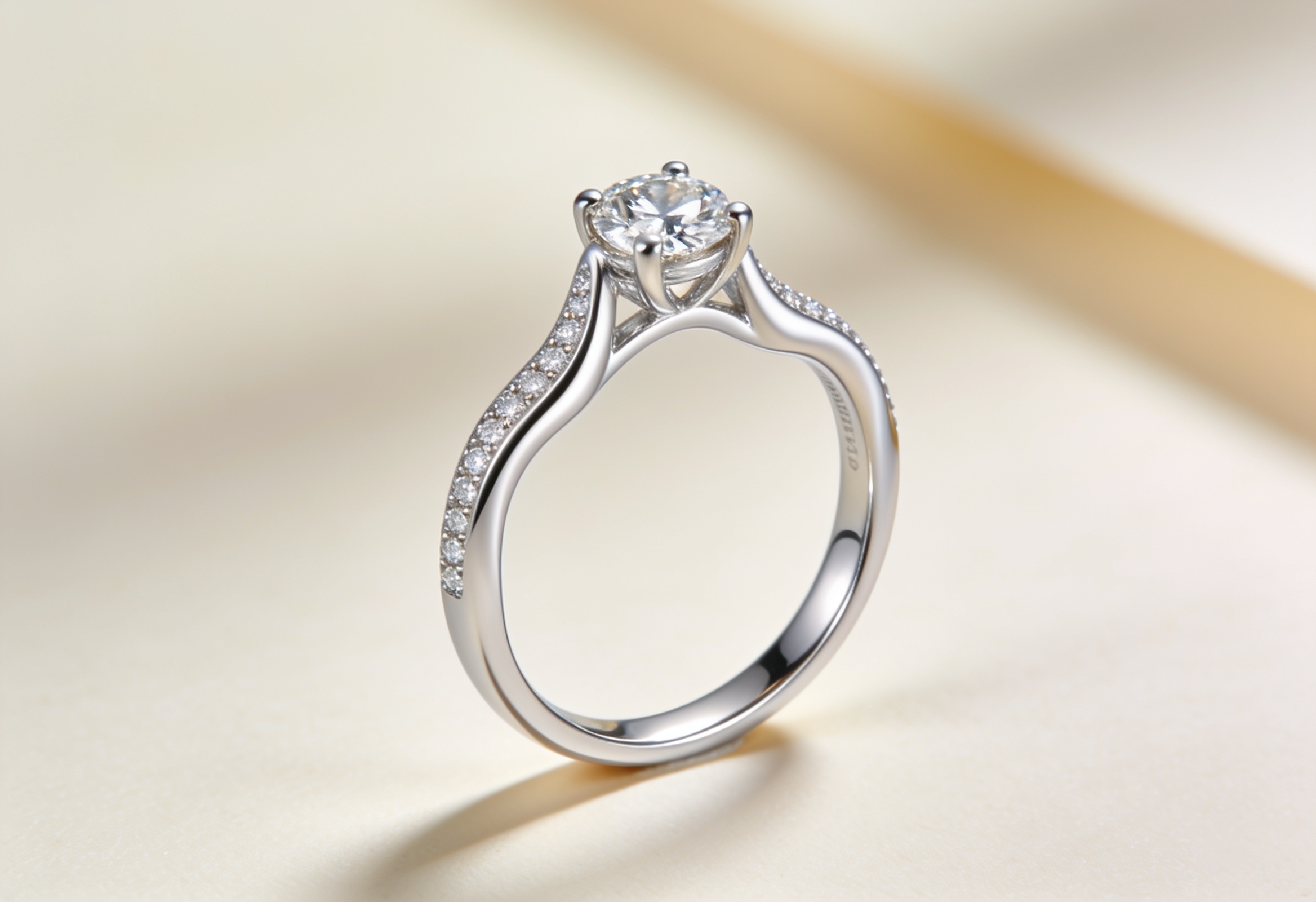 Women's curved contoured wedding band that nests around a solitaire