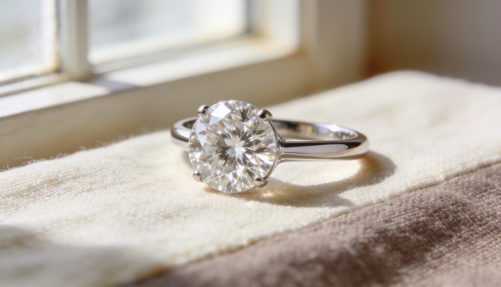 3 carat round lab grown diamond solitaire engagement ring in platinum